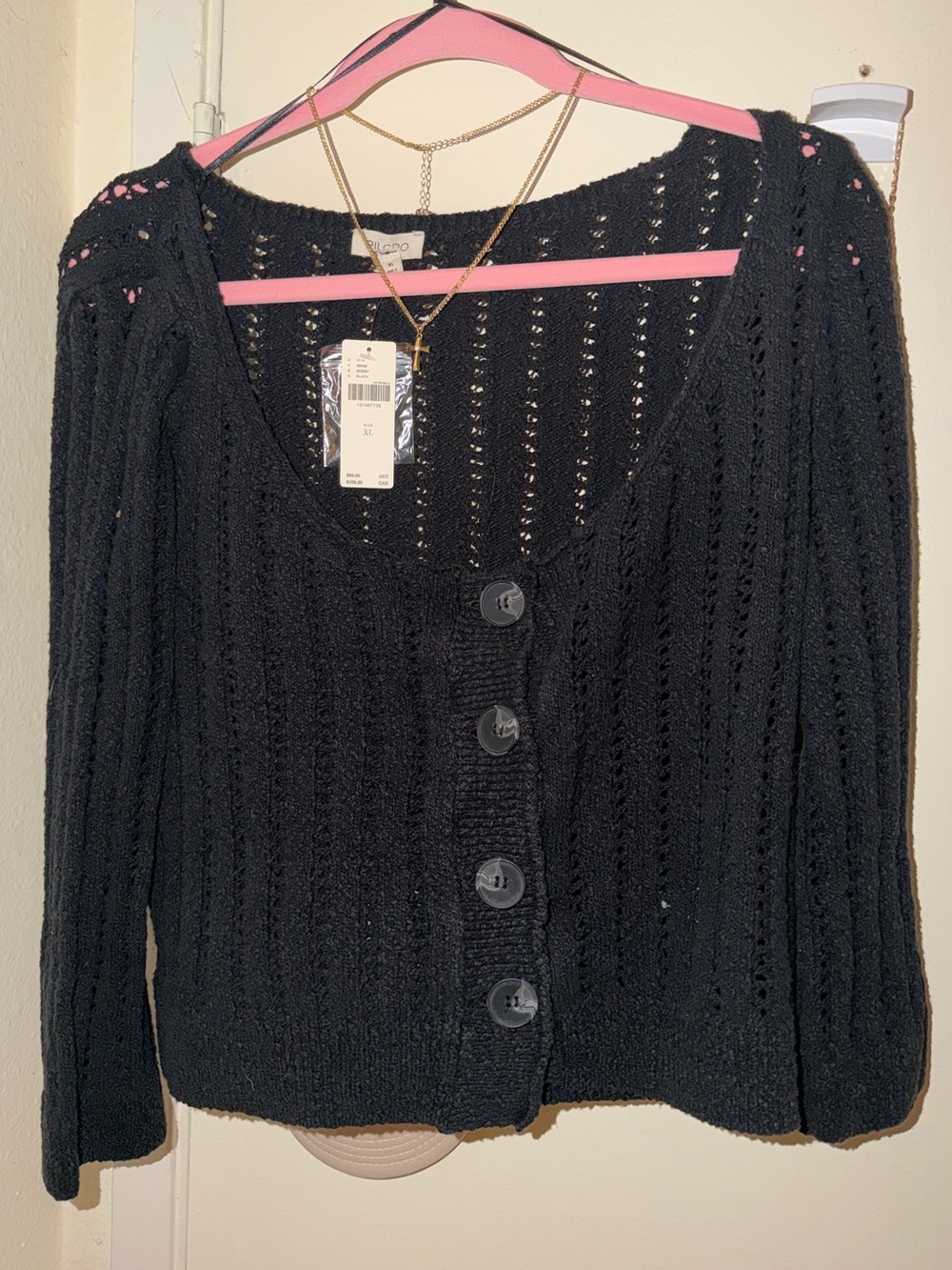 Pilcro Black Open-Knit Button Front Cardigan XL